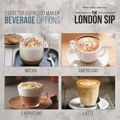 London Sip 10 Cup Espresso Maker & Coffee Spoon Bundle Set
