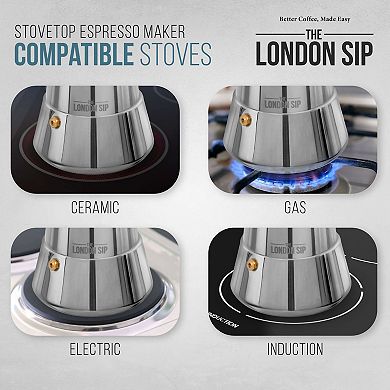 London Sip 10 Cup Espresso Maker & Coffee Spoon Bundle Set