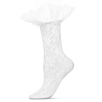 Women's Floral Lace Ruffle Polka Dot Cuff Crew Sock