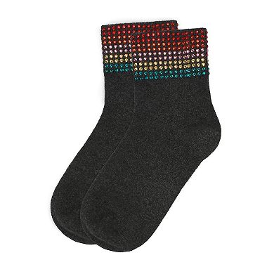 Women's Multicolor Rhinestone Cotton Blend Anklet Sock
