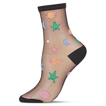Women's Colorful Outer Space See-through Sheer Crew Sock