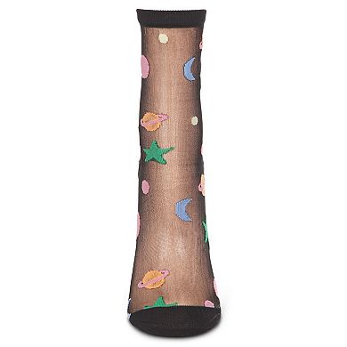 Women's Colorful Outer Space See-through Sheer Crew Sock