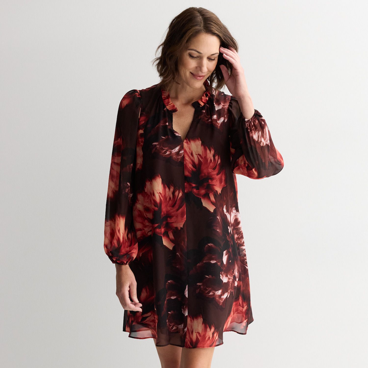 Женские платья London Times Split Neck Bishop Sleeve A-Line Dress