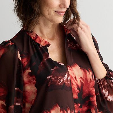 Women's London Times Split Neck Bishop Sleeve A-Line Dress