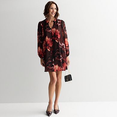 Women's London Times Split Neck Bishop Sleeve A-Line Dress