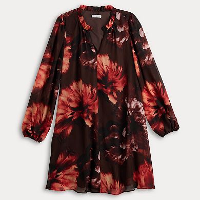 Women's London Times Split Neck Bishop Sleeve A-Line Dress