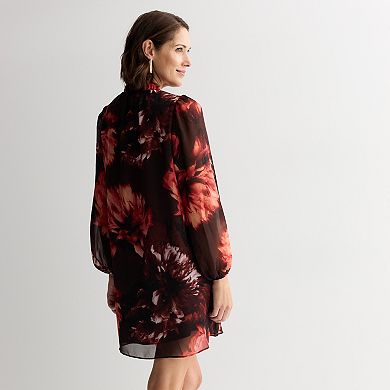 Women's London Times Split Neck Bishop Sleeve A-Line Dress