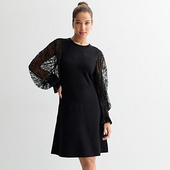 Women's London Times Lace Bishop Sleeve Sweater Dress