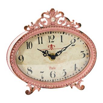 Storied Home Distressed Pewter Pink Mantel Clock