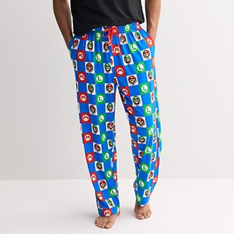 Men's Super Mario Bros. Mario & Luigi Emblems Checker Pajama Pants