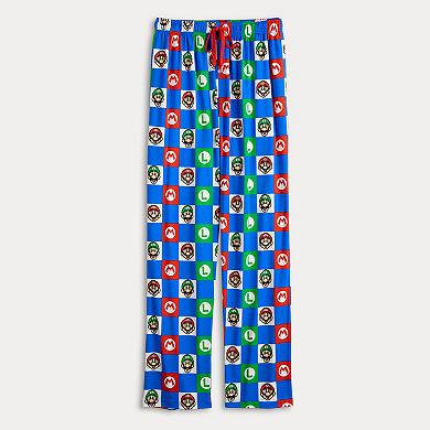 Men's Super Mario Bros. Mario & Luigi Emblems Checker Pajama Pants
