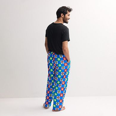 Men's Super Mario Bros. Mario & Luigi Emblems Checker Pajama Pants