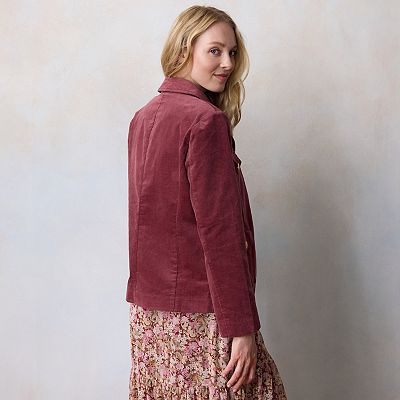 Veste Blazer Femme Lauren Conrad – Noir, Doublure Prune, Deux Boutons, Taille 12