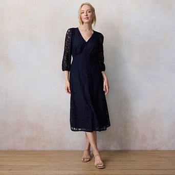 Women's LC Lauren Conrad V-Neck Button Front Lace Midi Dress