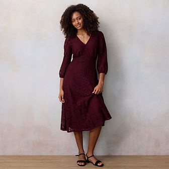 Women's LC Lauren Conrad V-Neck Button Front Lace Midi Dress