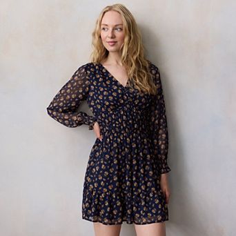 Petite LC Lauren Conrad Shirred Bodice V-Neck Mini Dress
