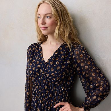 Petite LC Lauren Conrad Shirred Bodice V-Neck Mini Dress