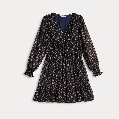 Petite LC Lauren Conrad Shirred Bodice V-Neck Mini Dress