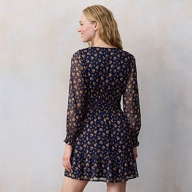 Petite LC Lauren Conrad Shirred Bodice V-Neck Mini Dress