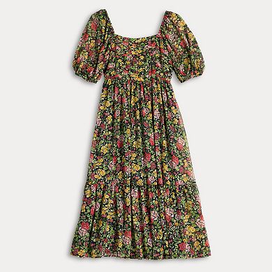 Petite LC Lauren Conrad Square Neck Pleated Bodice Midi Dress