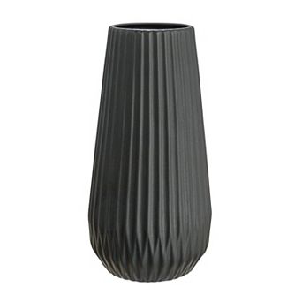 Storied Home Round Stoneware Embossed Lines Fluted Vase Table Decor