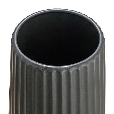 Storied Home Round Stoneware Embossed Lines Fluted Vase Table Decor