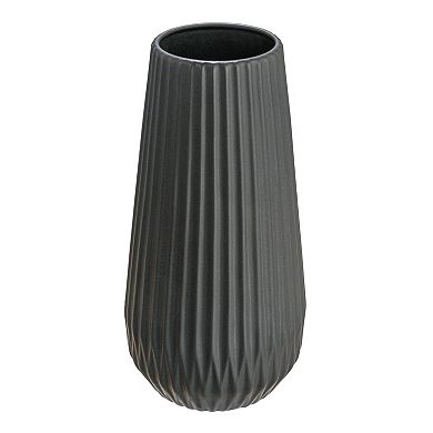 Storied Home Round Stoneware Embossed Lines Fluted Vase Table Decor