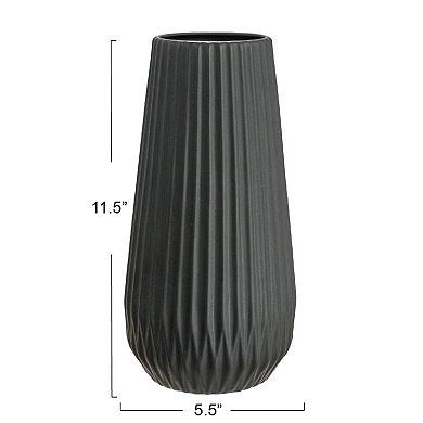 Storied Home Round Stoneware Embossed Lines Fluted Vase Table Decor