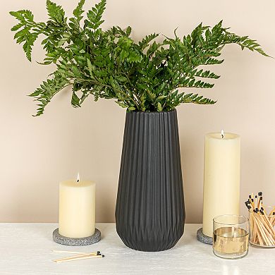 Storied Home Round Stoneware Embossed Lines Fluted Vase Table Decor