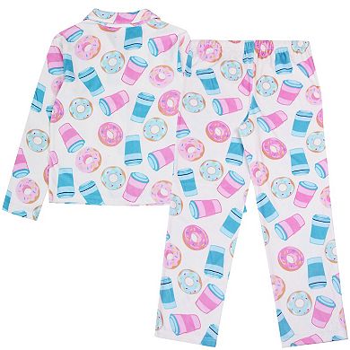 Girls 4-12 Jellifish 2-Piece Button Up Pajama Top & Pajama Bottoms Set
