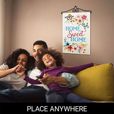 G128 Garden Flag Hanger 14IN & Garden Flag 12x18 IN Home Sweet Home Butterflies Double Sided