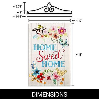 G128 Garden Flag Hanger 14IN & Garden Flag 12x18 IN Home Sweet Home Butterflies Double Sided