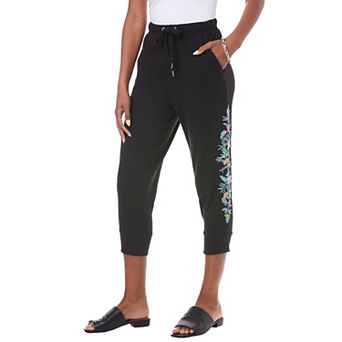 Roaman's Women's Plus Size Embroidered Jogger