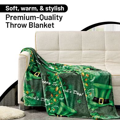 St. Patrick's Day Throw Blanket 50 x 70 Inch Soft Polyester, Festive Holiday Decor for Couch, Bed