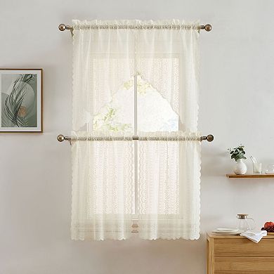 HLC.ME Sophia Floral Rod Pocket Lace Sheer Short Cafe Tiers Small Windows - 28 x 24 in each, Pair