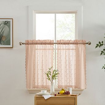HLC.ME Sophia Floral Rod Pocket Lace Sheer Short Cafe Tiers Small Windows - 28 x 24 in each, Pair