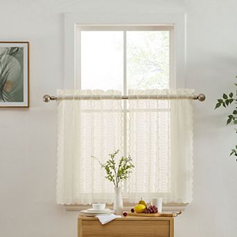 HLC.ME Sophia Floral Rod Pocket Lace Sheer Short Cafe Tiers Small Windows - 28 x 24 in each, Pair