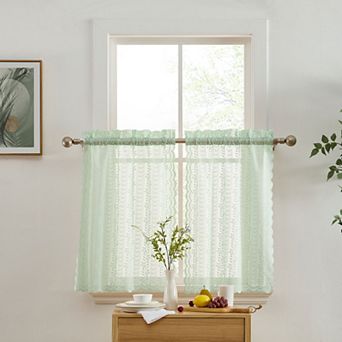 HLC.ME Sophia Floral Rod Pocket Lace Sheer Short Cafe Tiers Small Windows - 28 x 24 in each, Pair