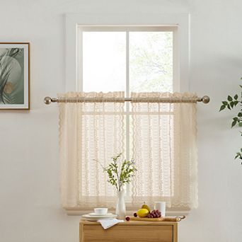 HLC.ME Sophia Floral Rod Pocket Lace Sheer Short Cafe Tiers Small Windows - 28 x 24 in each, Pair