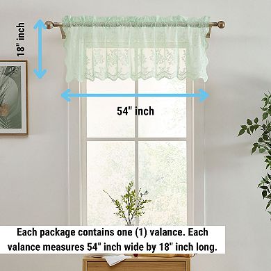 HLC.ME Jolene Floral Rod Pocket Lace Semi Sheer Short Valance for Small Windows, Kitchen & Bathroom