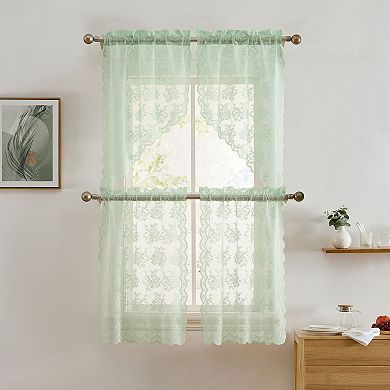 HLC.ME Jolene Floral Rod Pocket Lace Semi Sheer Short Valance for Small Windows, Kitchen & Bathroom