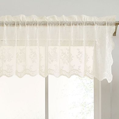 HLC.ME Jolene Floral Rod Pocket Lace Semi Sheer Short Valance for Small Windows, Kitchen & Bathroom