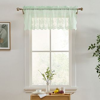 HLC.ME Jolene Floral Rod Pocket Lace Semi Sheer Short Valance for Small Windows, Kitchen & Bathroom