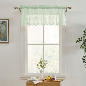 HLC.ME Jolene Floral Rod Pocket Lace Semi Sheer Short Valance for Small Windows, Kitchen & Bathroom