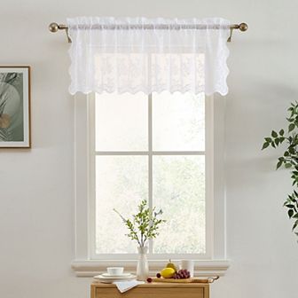 HLC.ME Jolene Floral Rod Pocket Lace Semi Sheer Short Valance for Small Windows, Kitchen & Bathroom