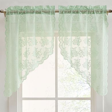 HLC.ME Jolene Floral Rod Pocket Lace Short Cafe Swags Small Windows - 28 x 36 in each, Set of 2