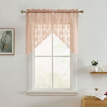 HLC.ME Jolene Floral Rod Pocket Lace Short Cafe Swags Small Windows - 28 x 36 in each, Set of 2