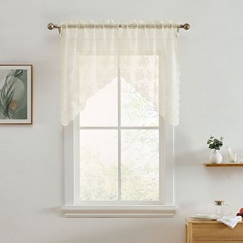 HLC.ME Jolene Floral Rod Pocket Lace Short Cafe Swags Small Windows - 28 x 36 in each, Set of 2