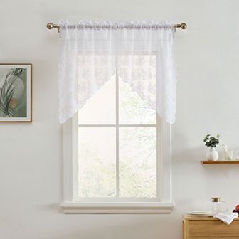 HLC.ME Jolene Floral Rod Pocket Lace Short Cafe Swags Small Windows - 28 x 36 in each, Set of 2