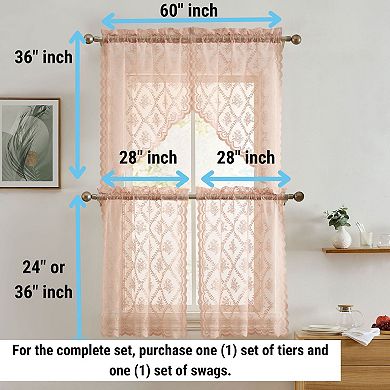 HLC.ME Isabella Floral Rod Pocket Lace Short Cafe Swags Small Windows - 28 x 36 in each, Set of 2